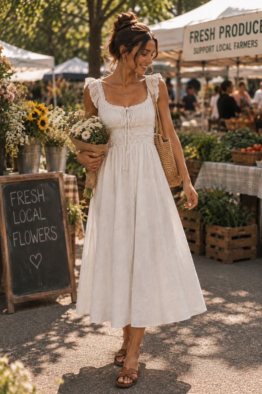 Sim & Sam Cottagecore Tiered Maxi Dress White Ruffle Sleeve Boho